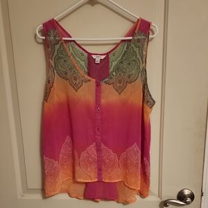 Candie's Sheer Pink and Orange Lace Detail Blouse